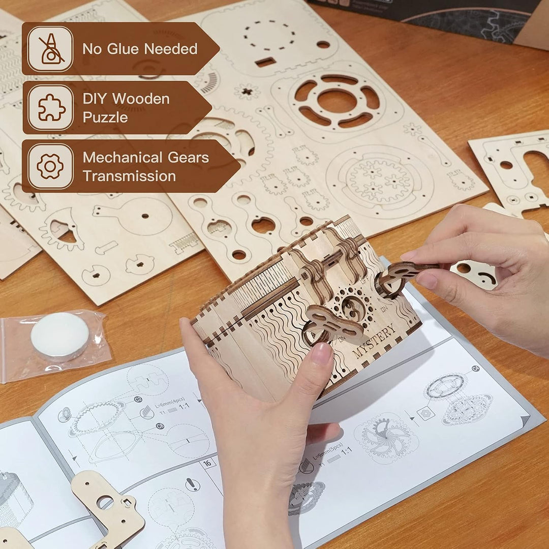 Robotime 3D Holzpuzzle Mechanische Modellbausätze Holz Puzzle Treasure Box Denksportaufgaben Knobels