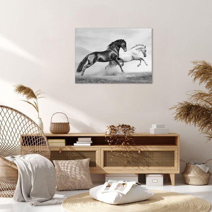 Bilder auf Leinwand Pferde Tiere Galopp Wiese Leinwandbild 70x50cm Wandbilder Dekoration Wohnzimmer