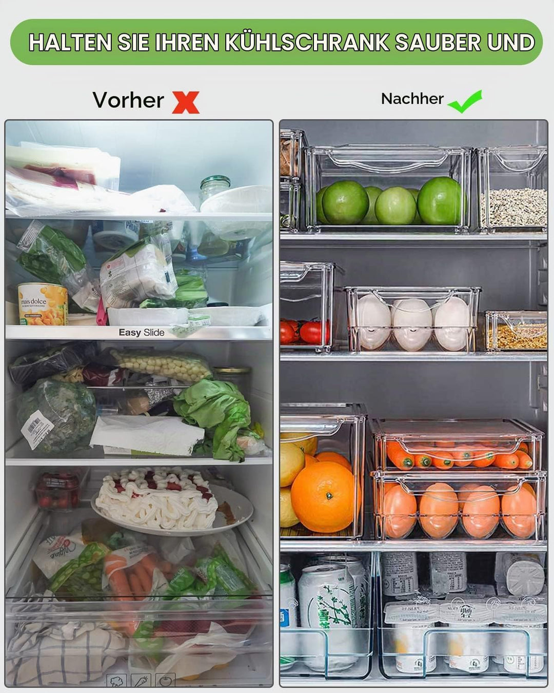 JOSPL Kühlschrank Organizer 10er Set,Durchsichtig Stapelbare Aufbewahrungsbox Organizer Set kleine K