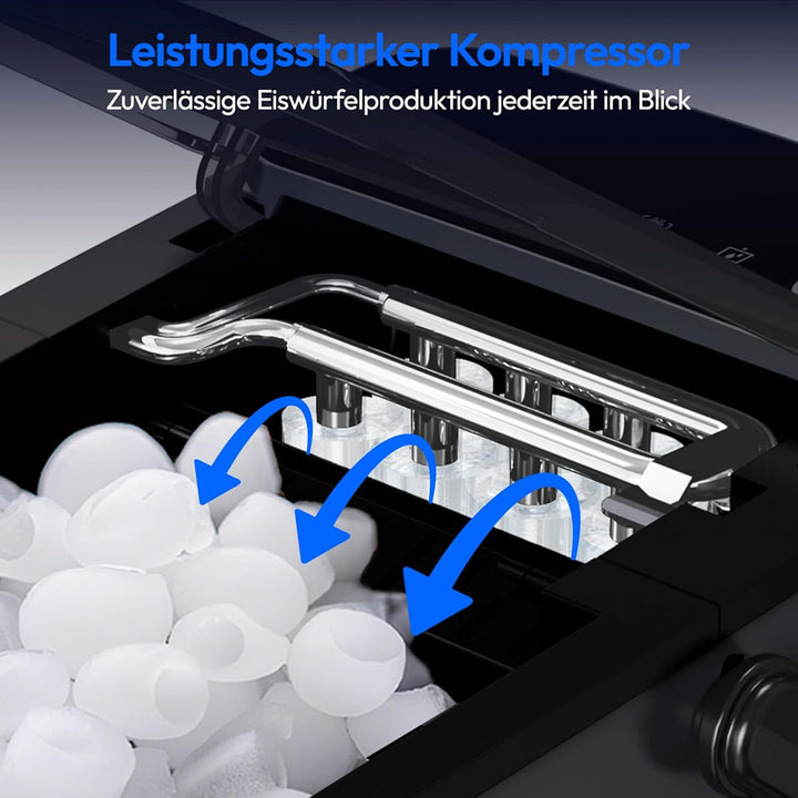 MEDION Eiswürfelmaschine, selbstreinigend, 12 kg Eis/Tag Eiswürfelbereiter, 2 Eiswürfelgrössen S & L