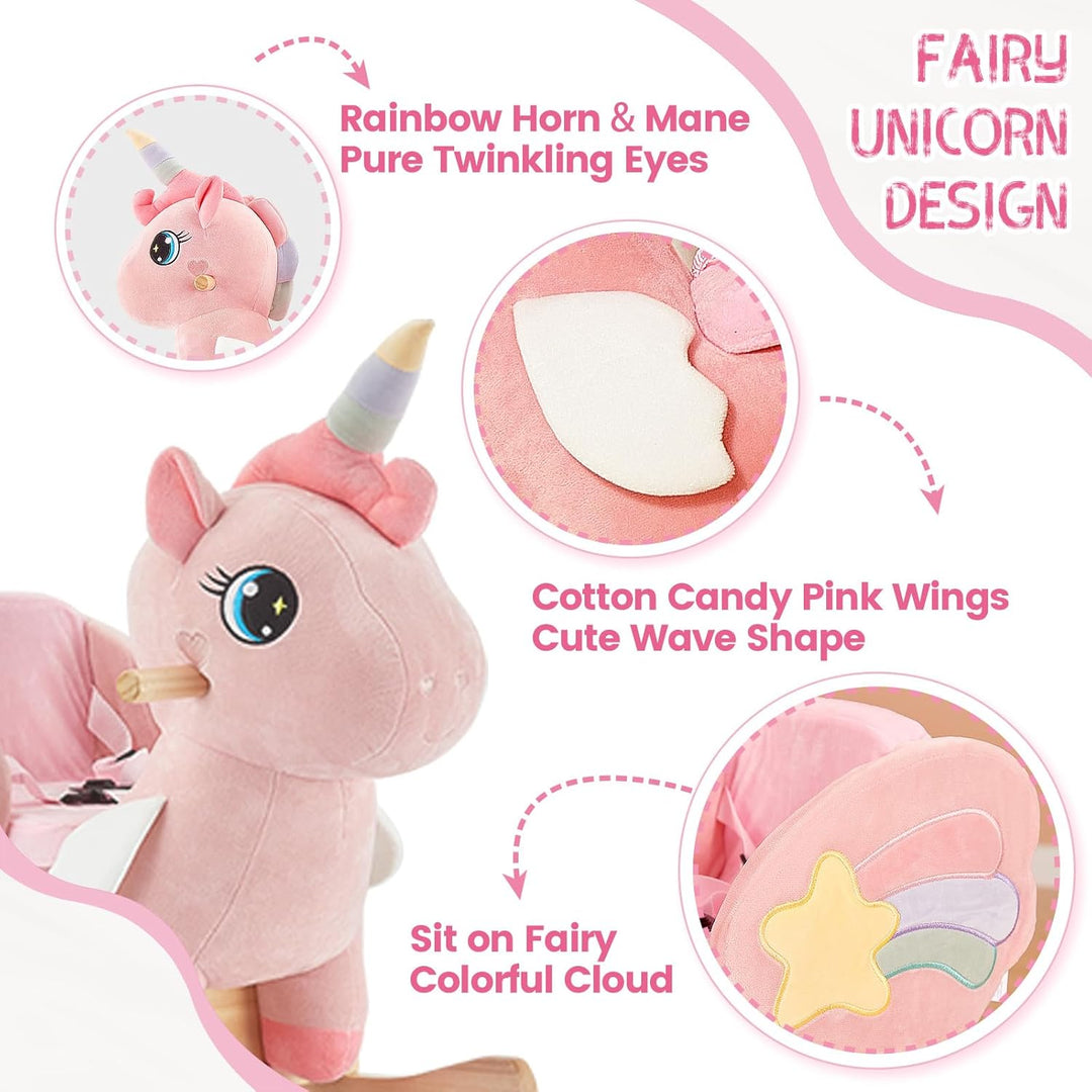 FUNLIO Einhorn-Baby-Schaukelpferd, Rosa-Fee-Einhorn-Schaukelpferd für Kleinkinder von 6 Monaten bis