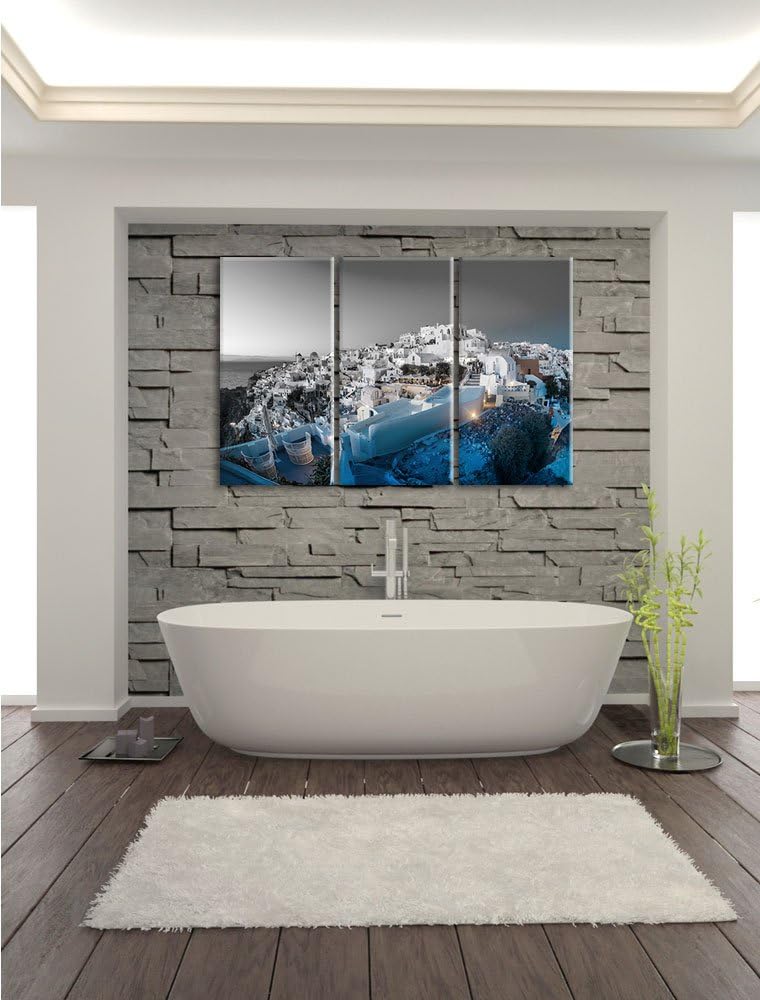 Pixxprint Oia Dorf Santorin als Leinwandbild/Grösse: 3 Teilig (120x80 cm) cm/Wandbild/Kunstdruck/fer