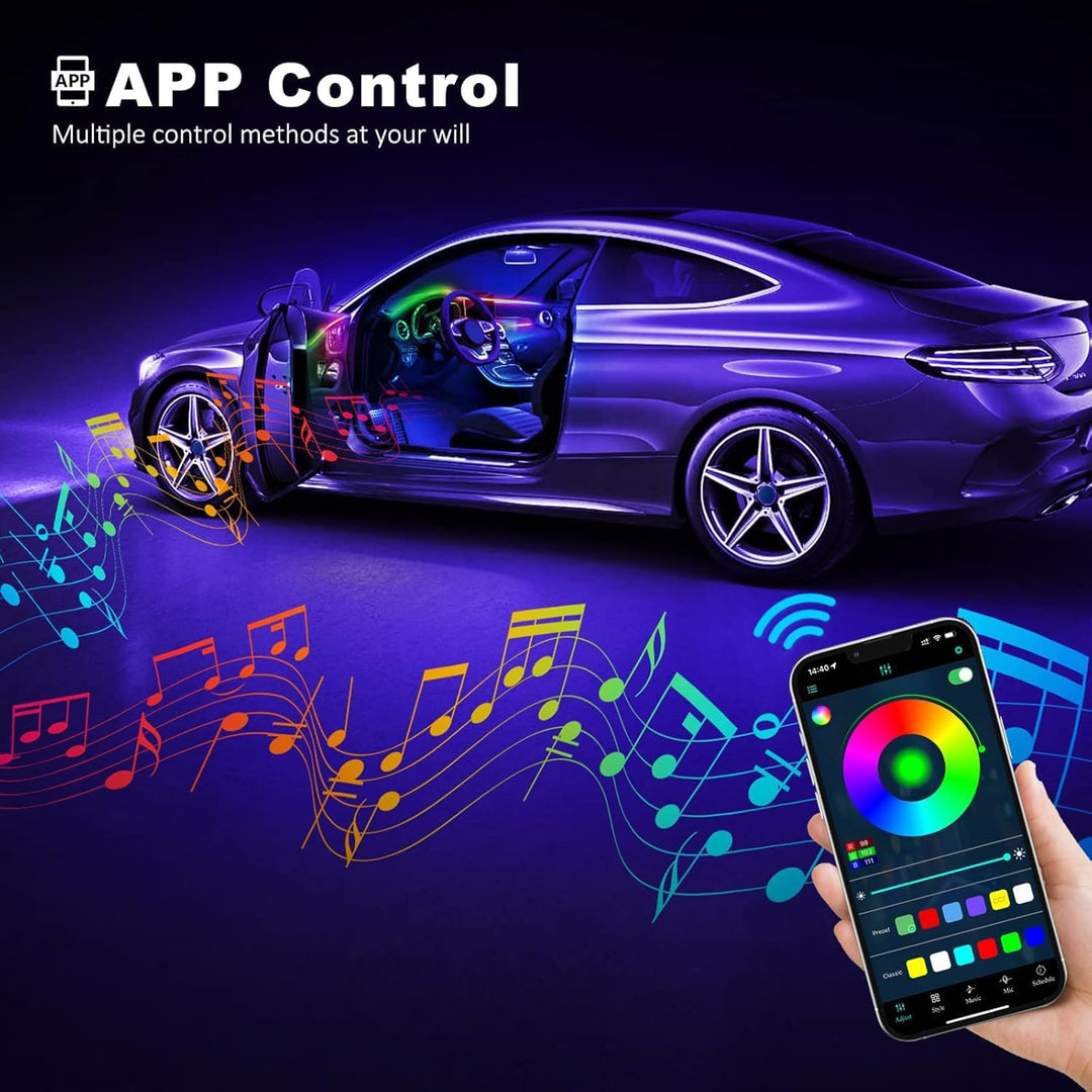 Acrylic Interior Car LED Strip Light with Wireless APP, RGBIC Dreamcolor 5 in 1 Ambient Lighting Kit
