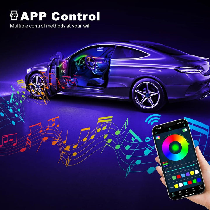 Acrylic Interior Car LED Strip Light with Wireless APP, RGBIC Dreamcolor 5 in 1 Ambient Lighting Kit