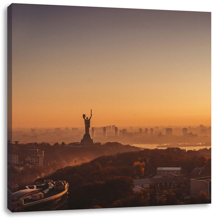 Pixxprint Sonnenuntergang in Kiew als Leinwandbild Quadratisch| Grösse: 60x60 cm | Wandbild | Kunstd