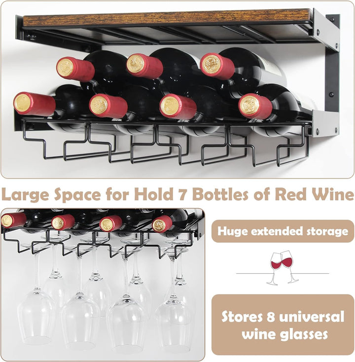 B4Life Wandmontierte Weinregale，Weinglashalter Wandmontage mit Stemware Aufhänger Moderne Weindispla