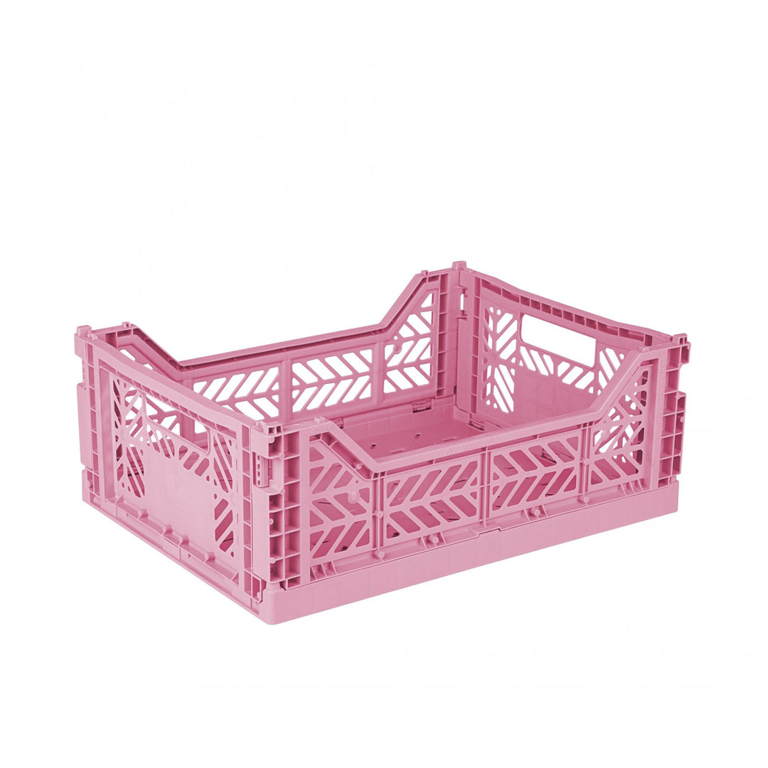 AYKASA Klappkiste, stabile Faltkiste aus Kunststoff, stapelbar, Baby Pink, Midi (40x30x14cm) Baby Pi