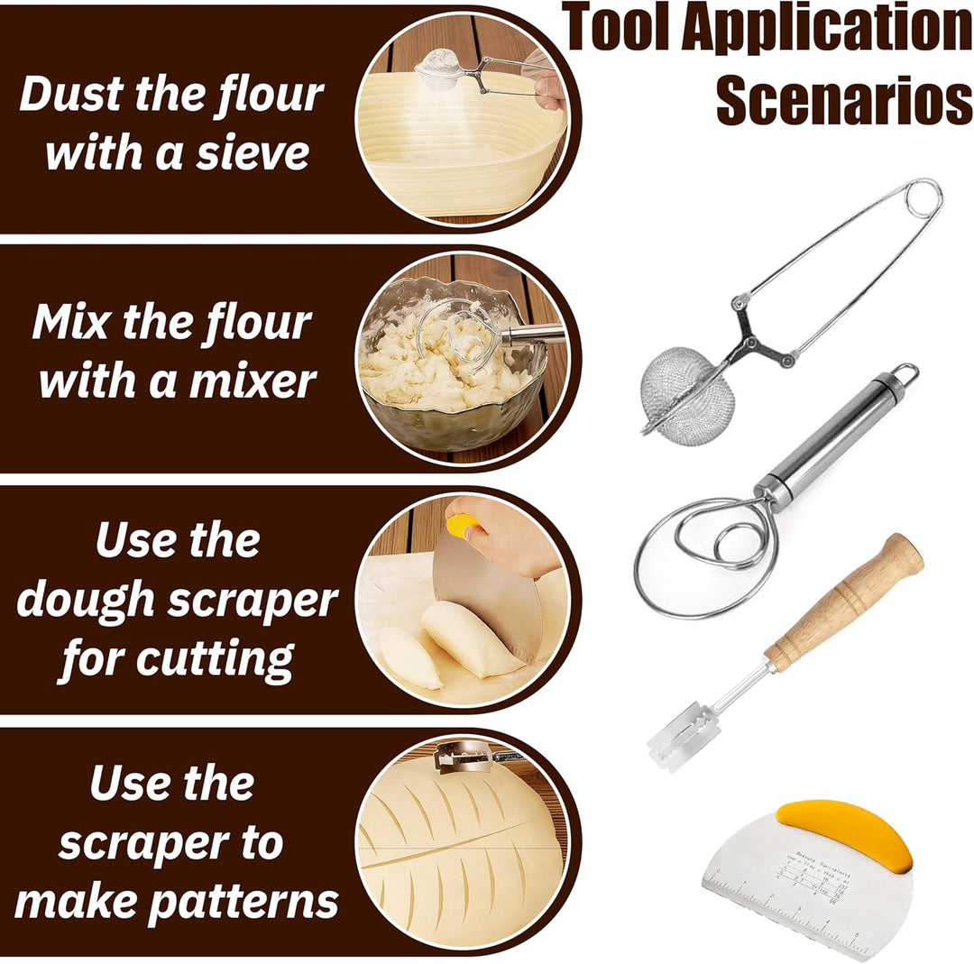 Silikon Brot Gärkorb Set (23cm rund & 25cm oval) – Sauerteig-Gärkorb Inkl. Teigschaber, Rostmesser &