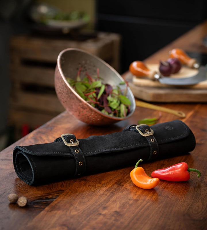 Messertasche Leder für Köche - Echt-Leder Kochmesserrolle gross – Messer Tasche Kochmesser verschlie