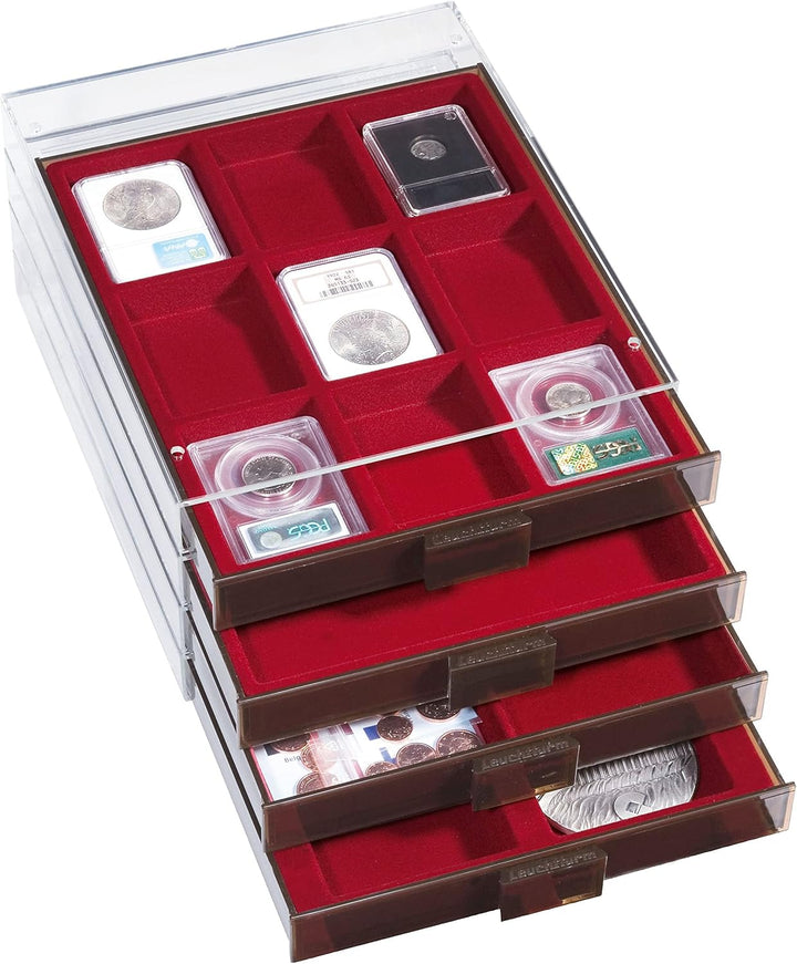 Leuchtturm 335666 Münzbox XL - Facheinteilung: 3 x 3 - Innenformat: 86 x 64 x 22 mm - eckige Fächer