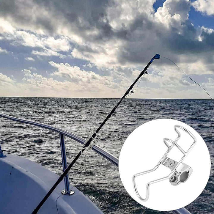 QWORK® 360° Drehbar Angelrutenhalter aus Edelstahl 316 - Klemmung auf 25 mm Schienen - für Boote, Fi