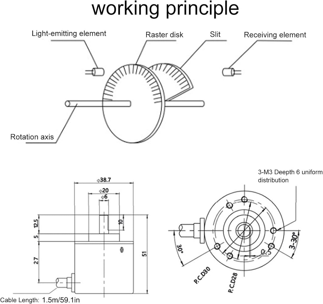 ABZ Dreiphasen-Encoder Photoelektrischer Encoder DC 5-24 V 3000-6000 U/min Vollwellen-Encoder für de