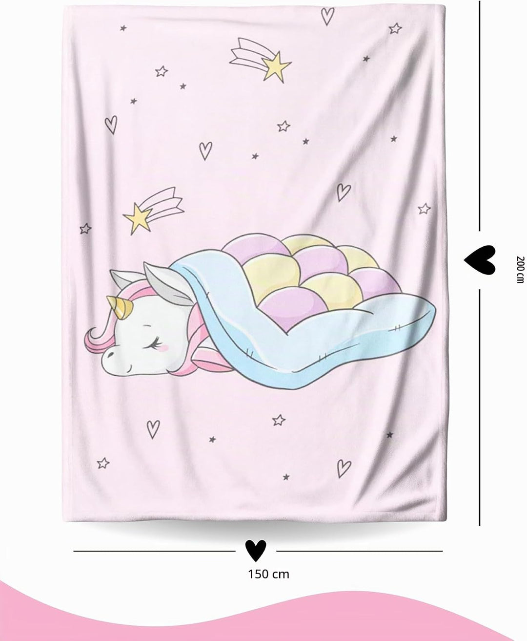 MTOnlinehandel Einhorn Decke 150x200 cm ☆ Fleece-Decke flauschig in rosa, Unicorn Kuscheldecke für K