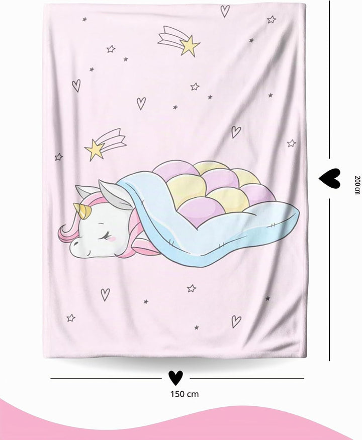 MTOnlinehandel Einhorn Decke 150x200 cm ☆ Fleece-Decke flauschig in rosa, Unicorn Kuscheldecke für K
