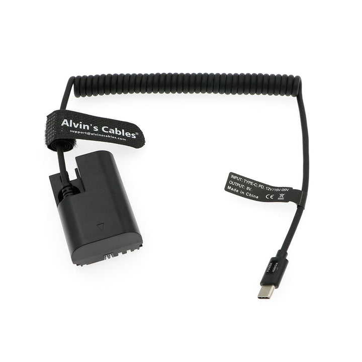 Alvin's Cables PD USB C Typ-C auf LP-E6 Dummy-Akku-Spiralkabel für Canon EOS R R5 R6 90D 80D 70D 60D