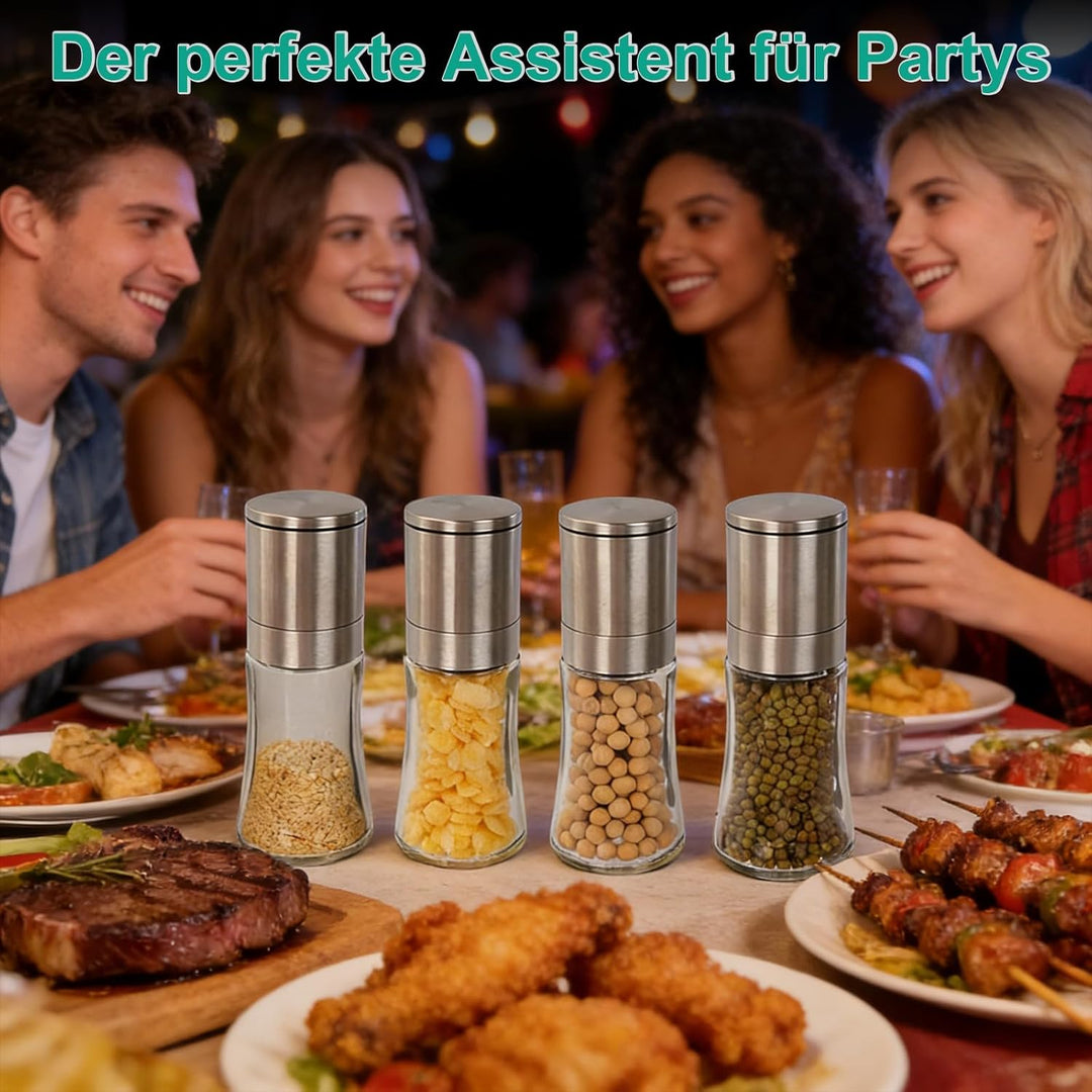WRENYZK Salz und pfeffermühle 4er Set, Mini Salz und Pfeffermühle Edelstahl Gewürzmühle, Verstellbar