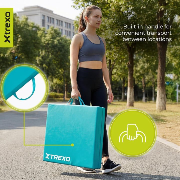 XTREXO Klappbare Gymnastikmatte – Turnmatte 4-teilig – Kunstleder & EPE-Schaumstoff – Faltbar mit Tr