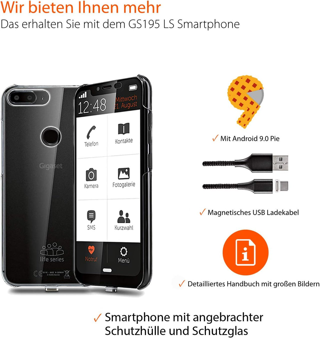 Gigaset GS195LS Smartphone für Senioren Made in Germany mit 3GB RAM ohne Vertrag – mit individuellem