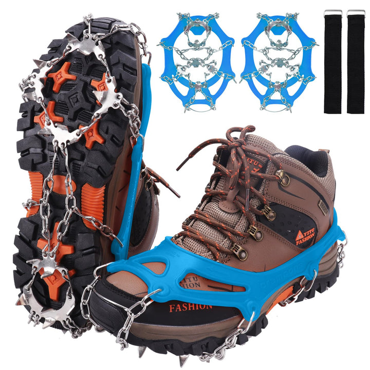 WIN.MAX Steigeisen Grödel Eisspikes, Schuhkrallen mit19 Edelstahl Zähne Spikes Schuhkrallen Grödeln