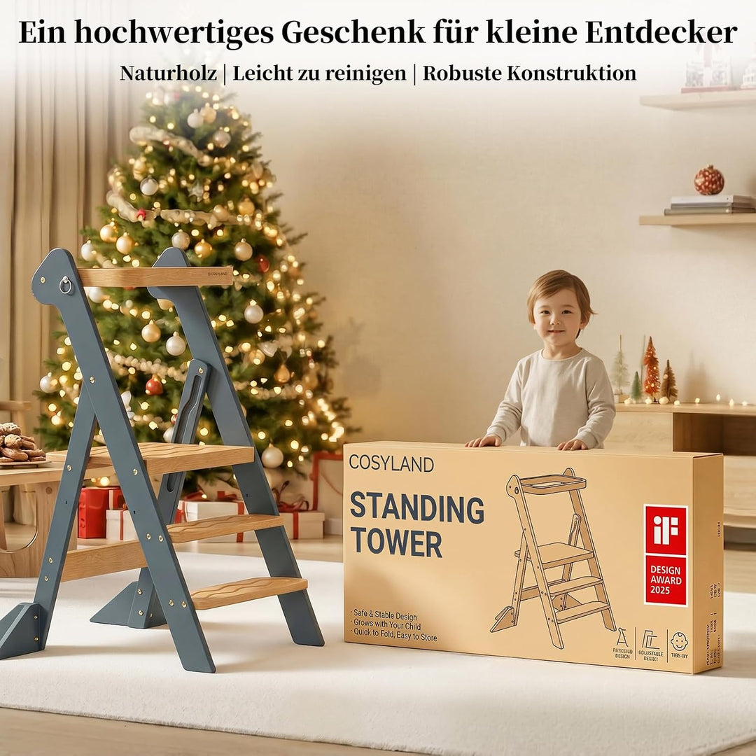 COSYLAND Lernturm ab 1 Jahr klappbar – iF Design Award Gewinner, höhenverstellbarer Lernturm mit Sic