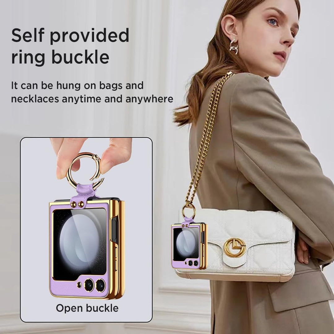 Miimall Lederhülle Kompatibel mit Samsung Galaxy Z Flip 6/Flip7 FE Hülle mit Band+Ring Ständer [HD D