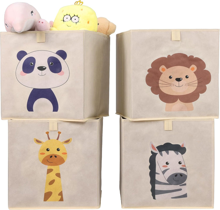 Navaris Aufbewahrungsbox Kinderzimmer - 4er Set - 33 x 33cm Kinder Spielzeug Box Tier Design - Box S