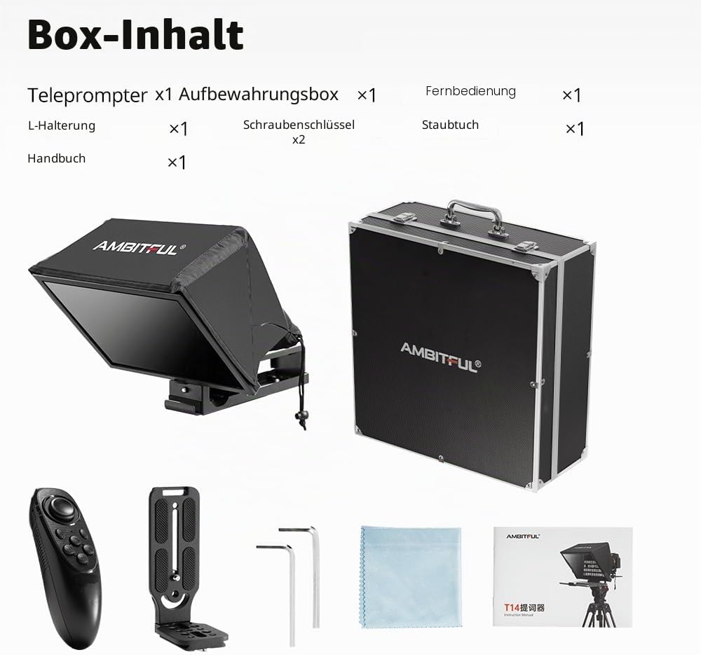 Ambitful T14Pro Teleprompter für Kamera, iPad, Android-Tablet, Smartphone, App-Steuerung/keine Monta