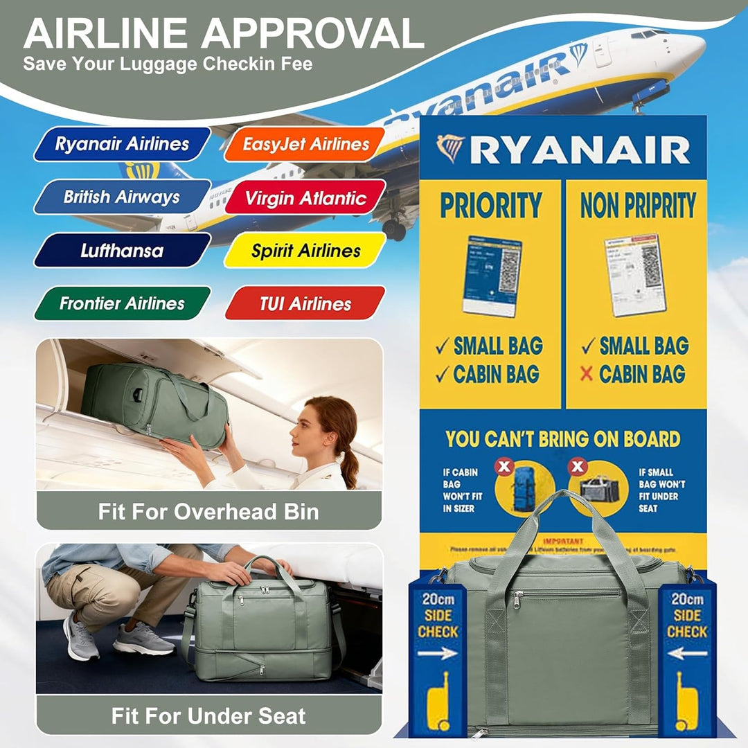 SEAFEW Reisetasche 24L, 40x30x20 Ryanair Handgepäck Tasche für Flugzeug Weekender Sporttasche Damen