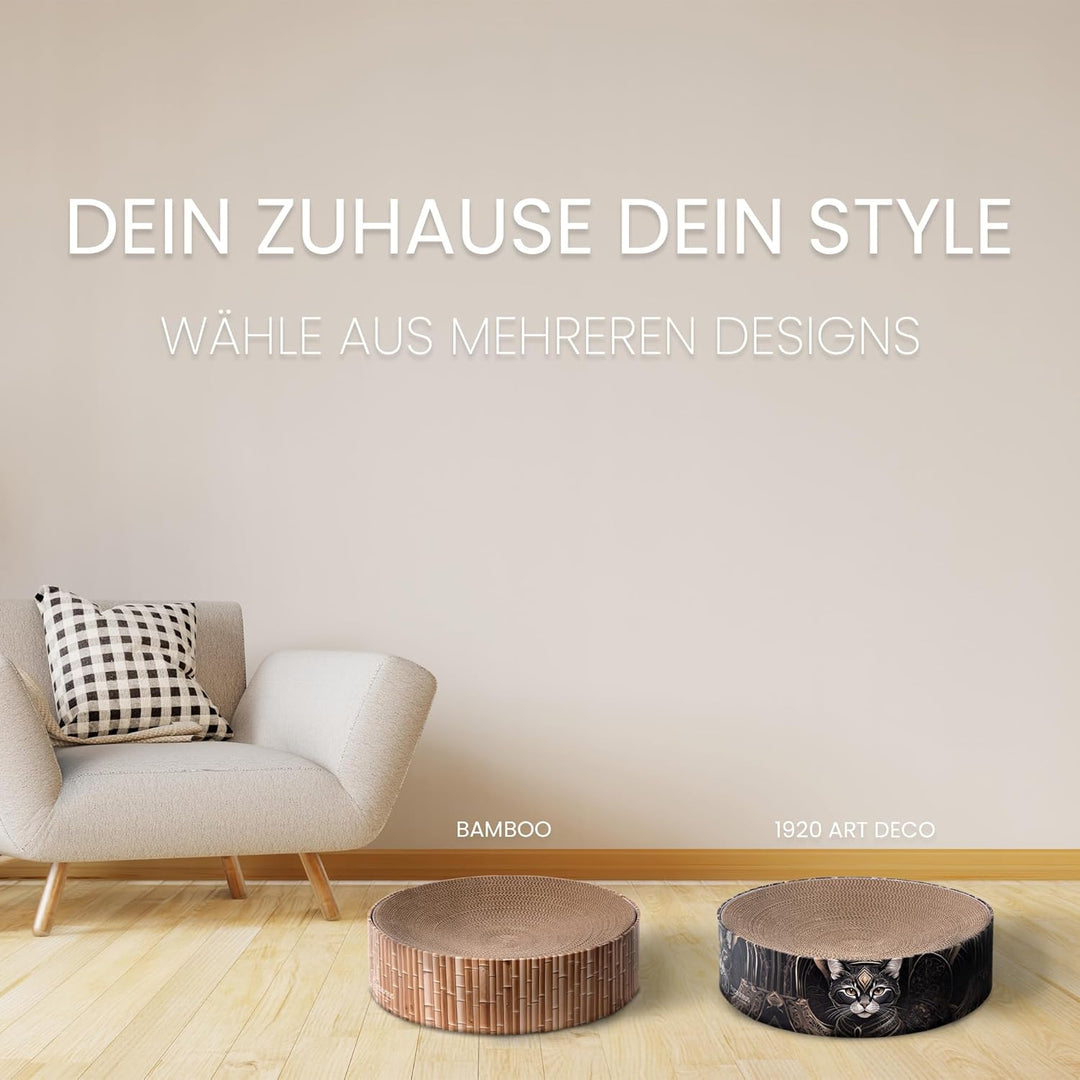 Katzen Kratzmöbel Zylinder mit Inlay | Stilvoll & nachhaltig | Ø 40 cm | Kratzbrett aus recyceltem K