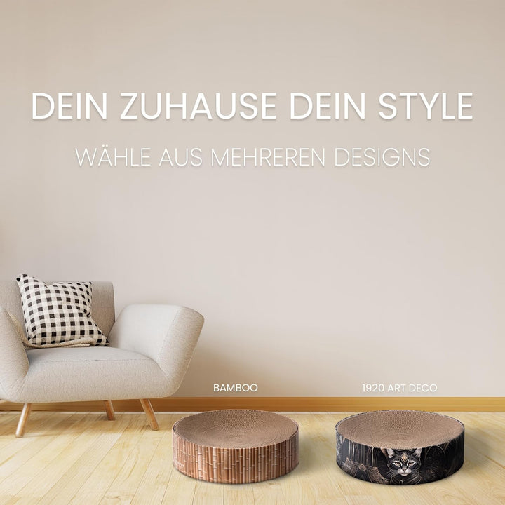 Katzen Kratzmöbel Zylinder mit Inlay | Stilvoll & nachhaltig | Ø 40 cm | Kratzbrett aus recyceltem K
