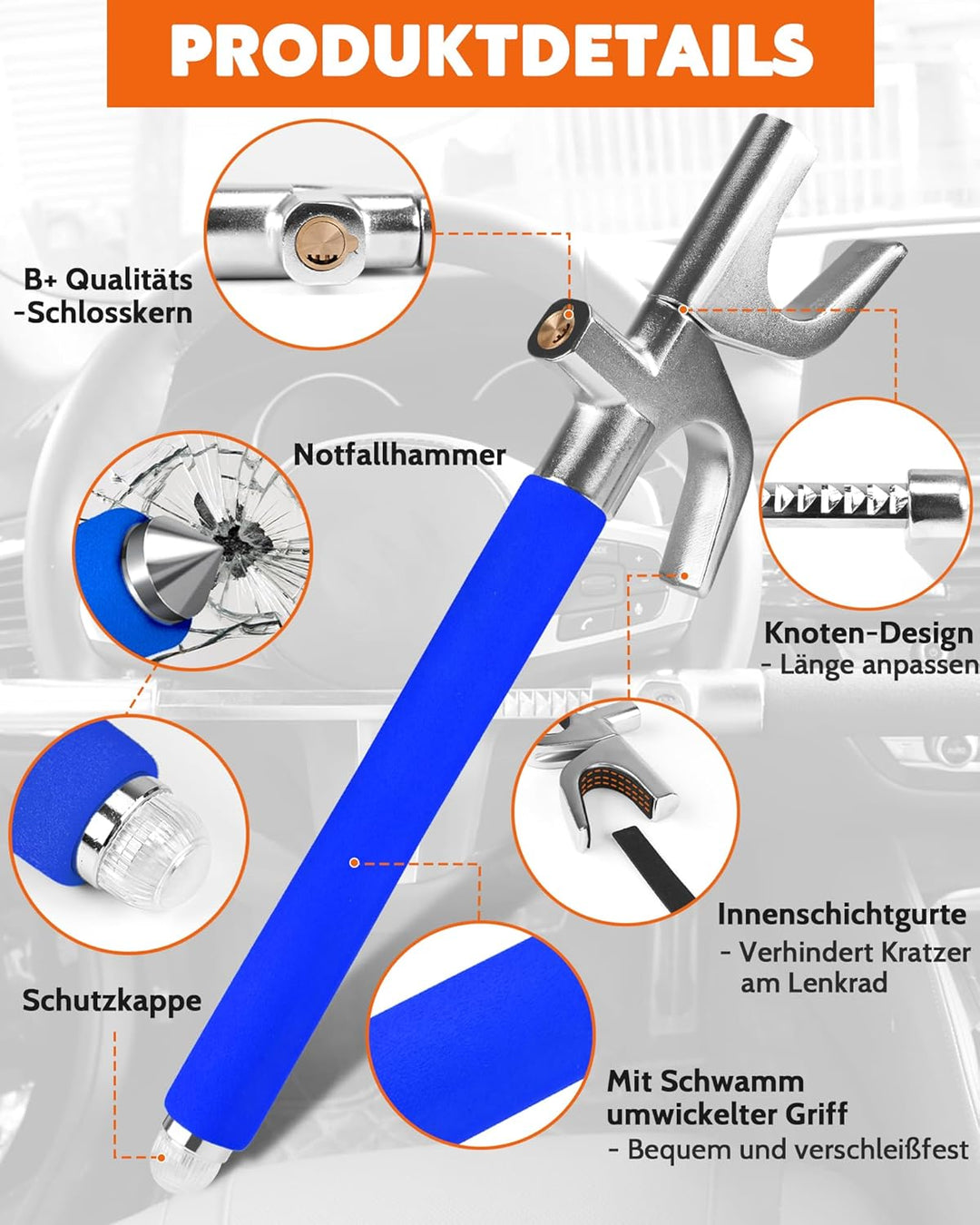 Tevlaphee Lenkradkralle, Lenkradschloss für Auto, Auto Diebstahlsicherung, Lenkradsperre Wohnmobil,