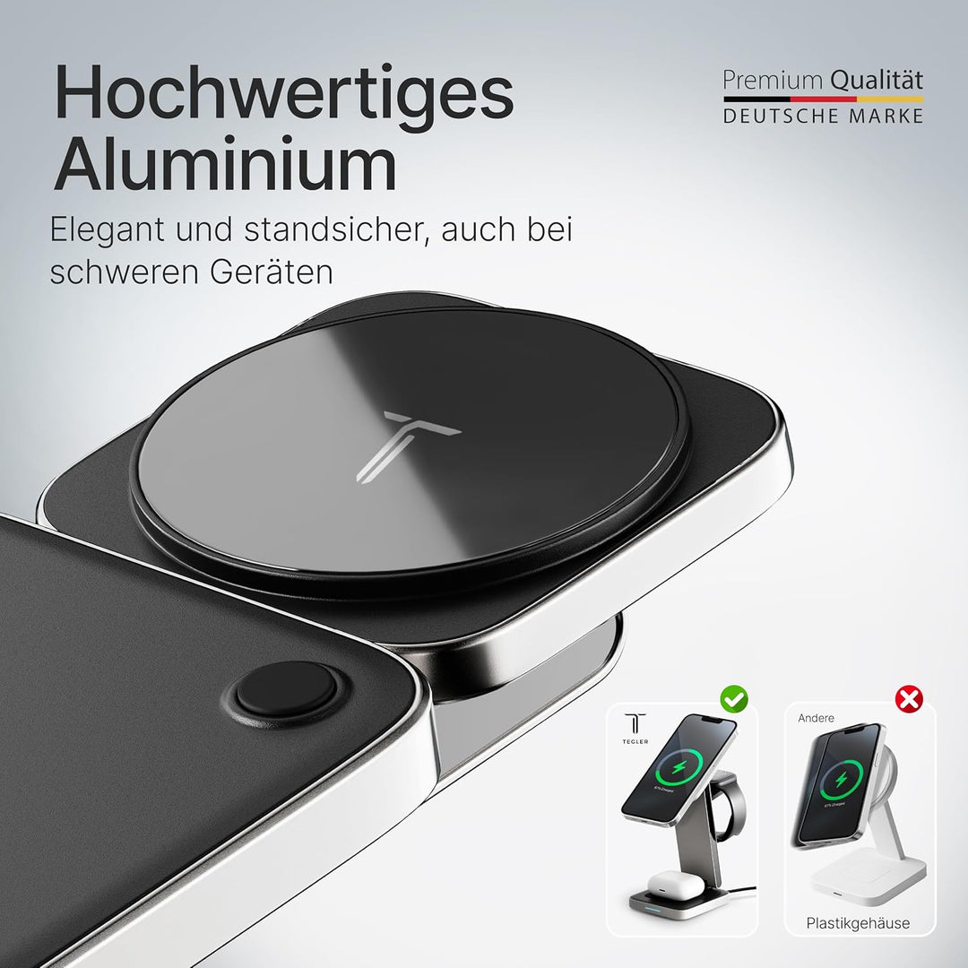 3-in-1 MagSafe Ladegerät – hochwertiges Aluminium – Kabelloses Ladegerät für iPhone, Apple Watch und