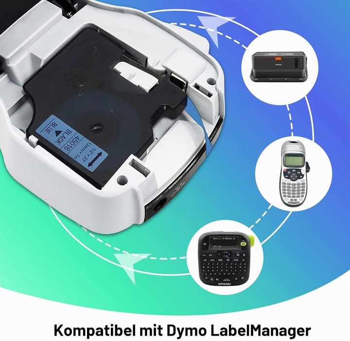 6 Stück kompatibel mit Dymo D1 Etikettenband, 12 mm x 7 m für Dymo Labelmanager PNP/160/210D/280/350