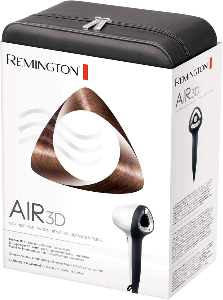 Remington Haartrockner Ionen Air3D weiss inkl. Koffer [leicht & ausbalanciert] einzigartiger + innov