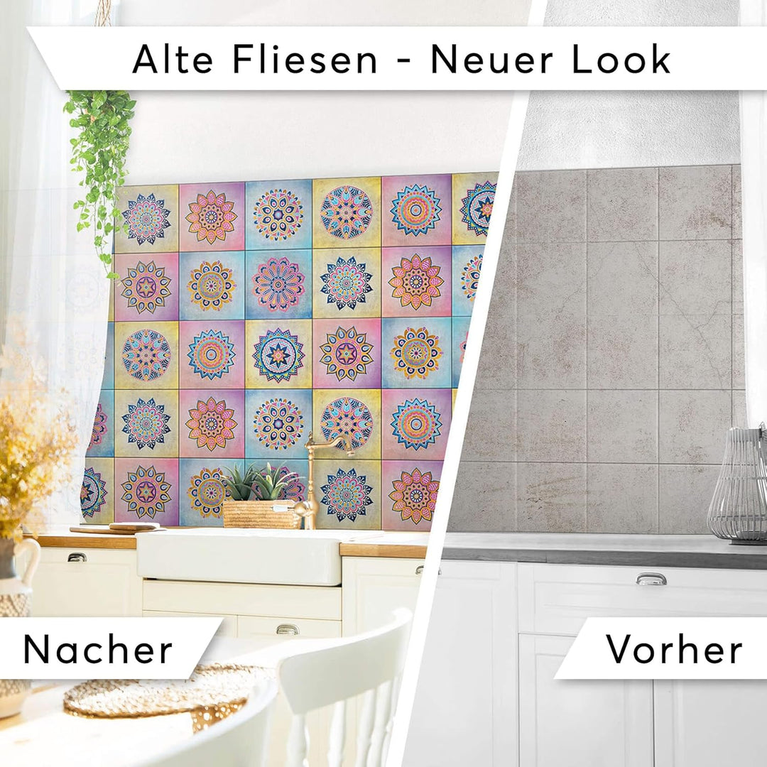 Deko Fliesen-Aufkleber I Mosaik-Fliesen Folie - Badezimmerfliesen und Küchenrückwand verschönern I S