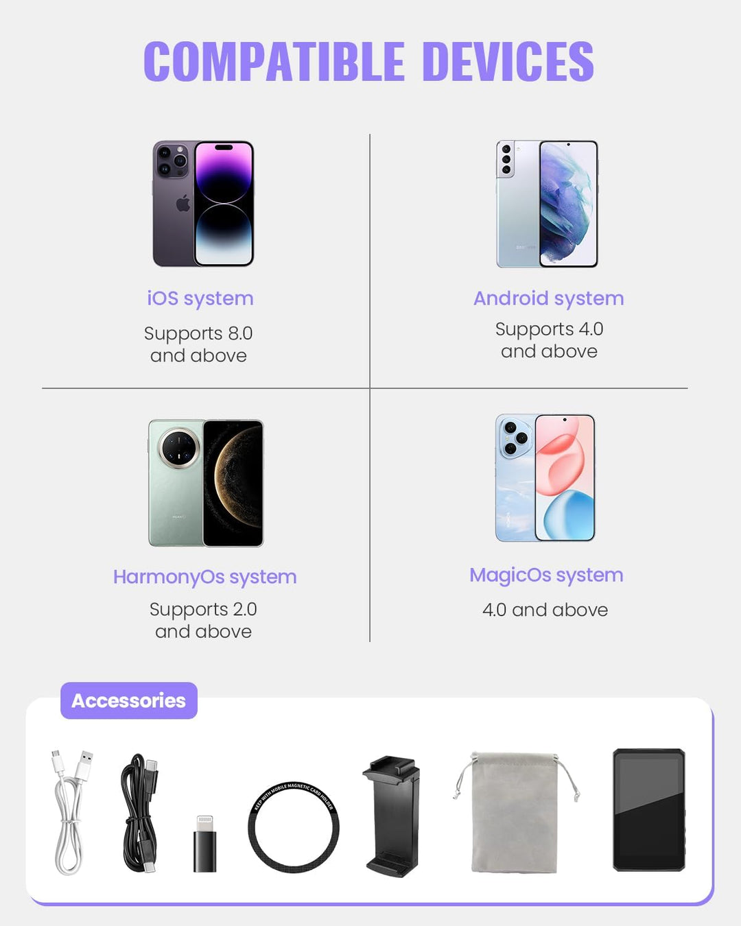 VERDELLE Handy Selfie Monitor, Magnetischer Vlog Selfie Monitor Bildschirm für iPhone/Android, Unter