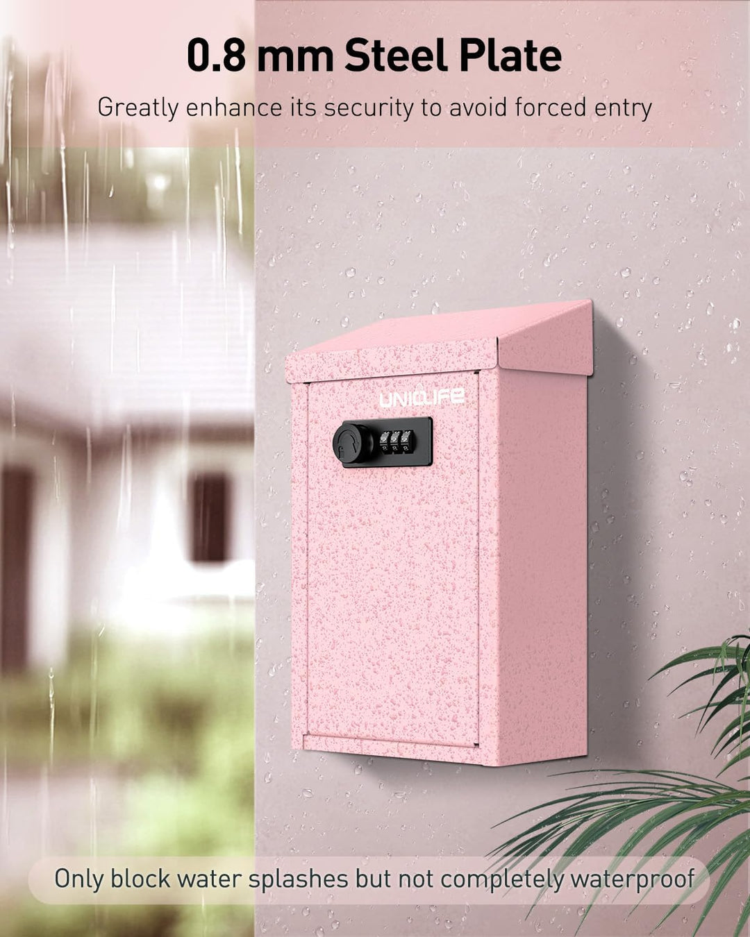 Uniclife Rosa Metall Wandbriefkasten mit Schlitz oben, Schlüssel-Dropbox mit Zahlenschloss für ausse