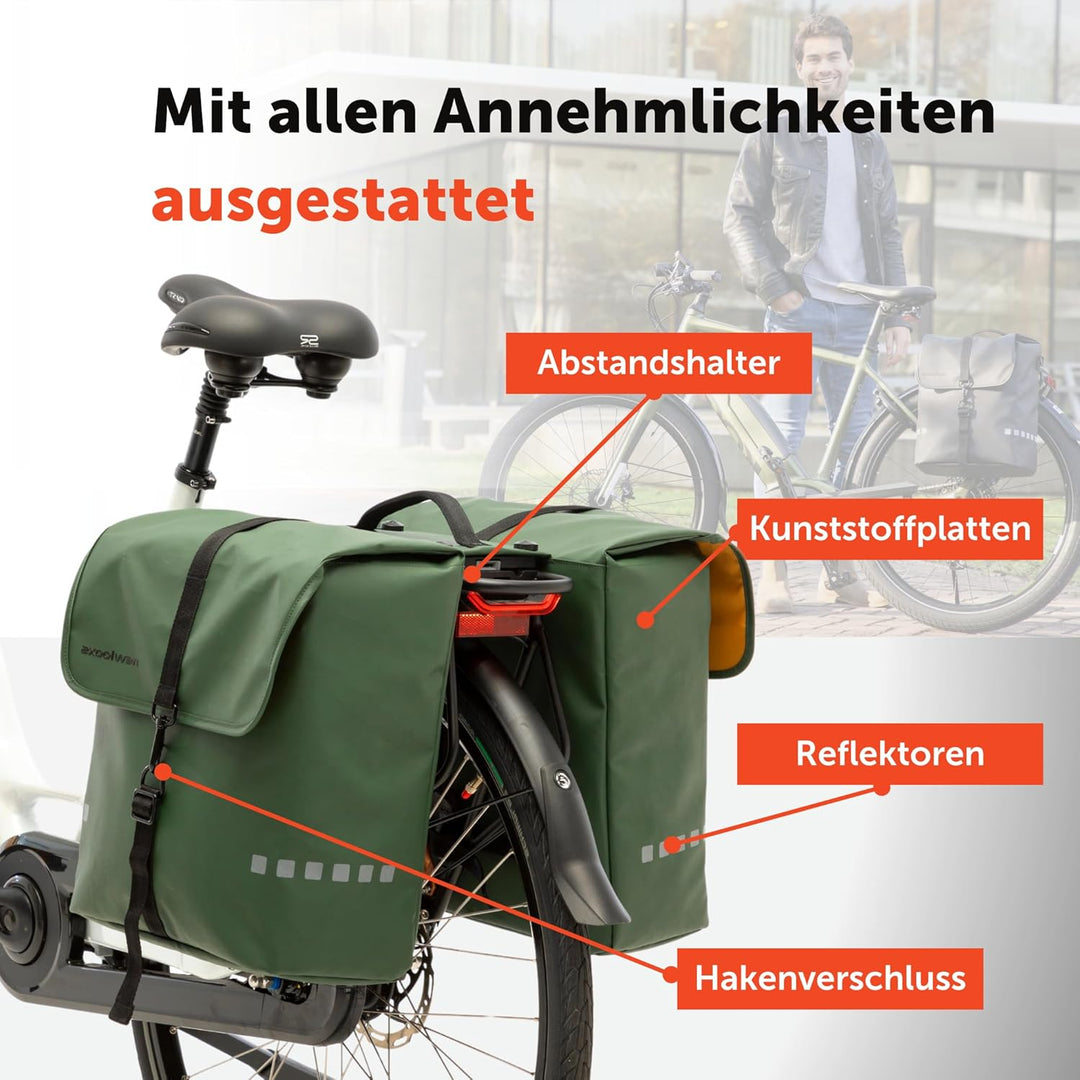 New Looxs Odense Double Dubbele Fietstas 39 Liter Green, 39 Liter Green