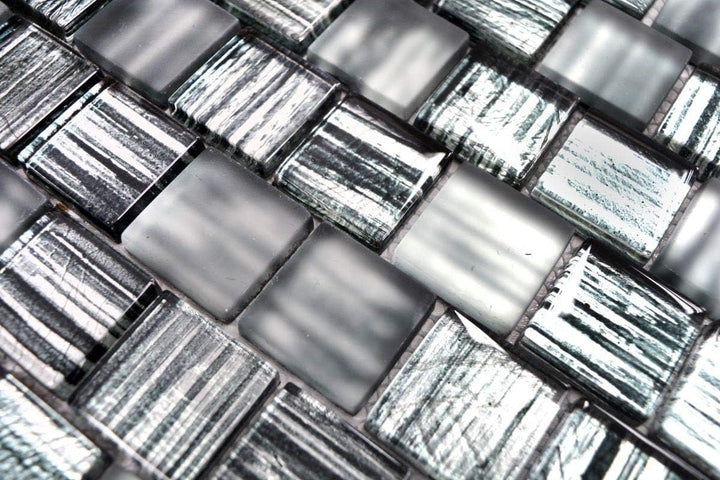 Mosaik Fliese Glasmosaik Crystal Milchglas grau klar gefrostet matt für WAND BAD DUSCHE KÜCHE FLIESE
