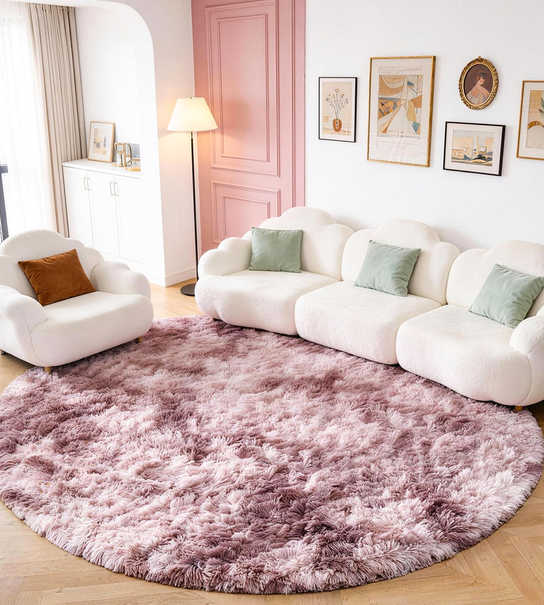 ROHATIM Schlafzimmer Plüsch Teppich Rund,Flauschiger Teppich für Wohnzimmer,modernes Wohnzimmer,Mädc