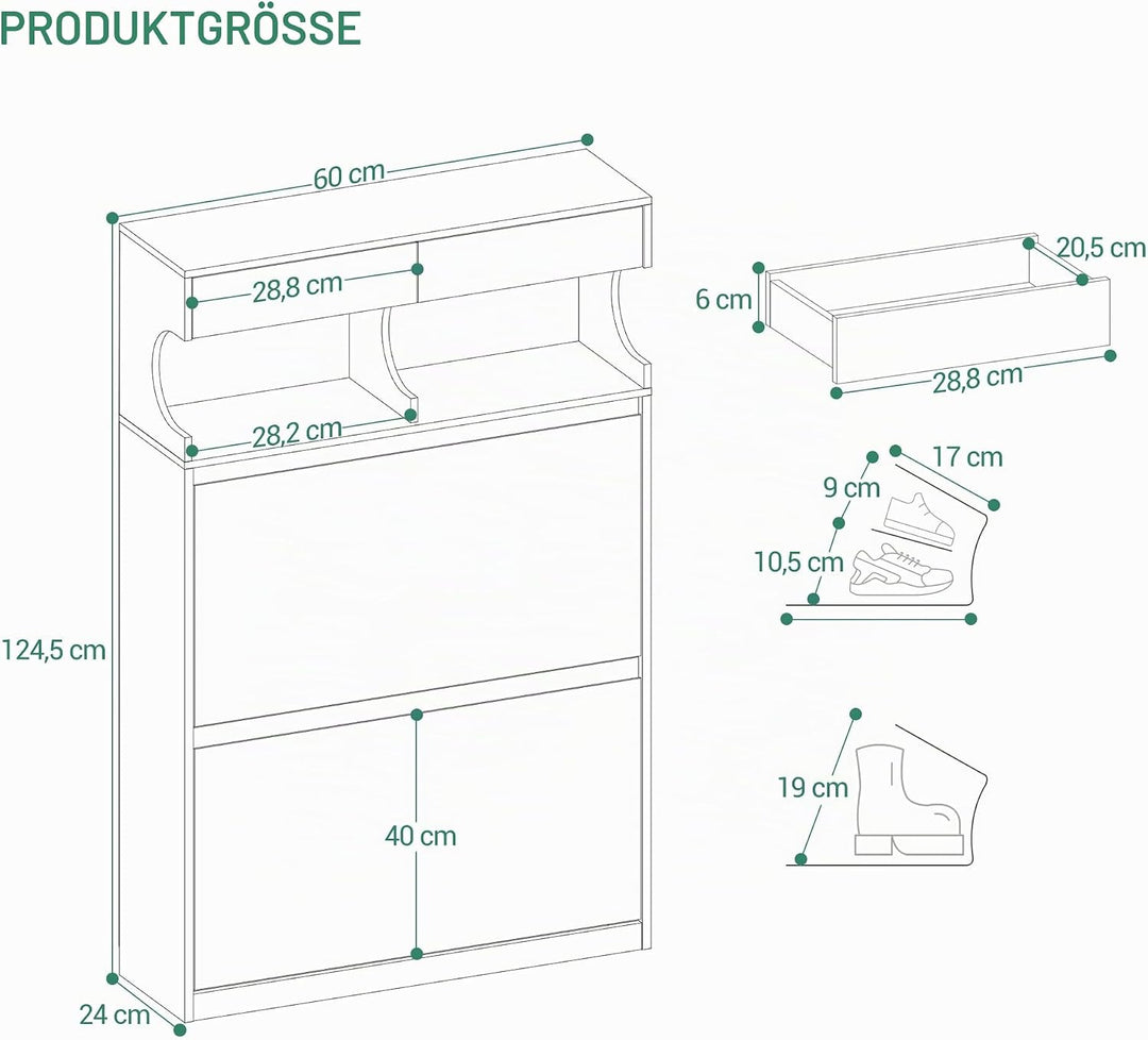 Hzuaneri Schuhschrank, Schuhregal Schuhkipper Schmal, Verstellbar, Schuhkommode für Eingang, Flur, G