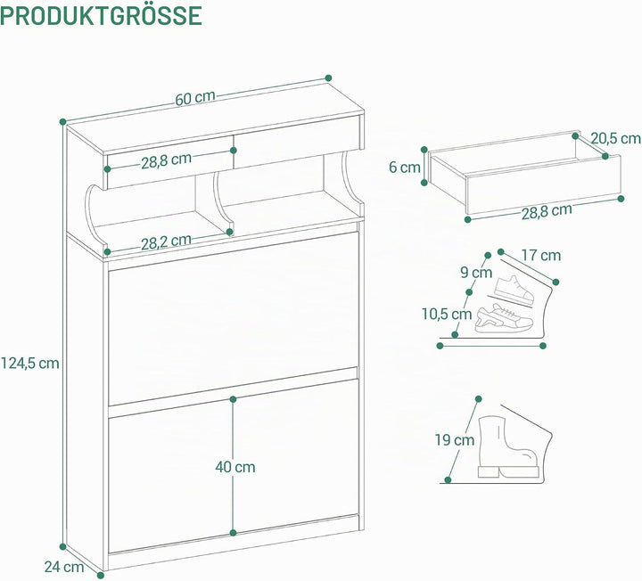 Hzuaneri Schuhschrank, Schuhregal Schuhkipper Schmal, Verstellbar, Schuhkommode für Eingang, Flur, G