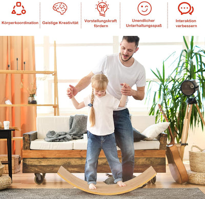 GYMAX Balance Board 90 x 30 cm, Balancierbrett aus Bambus, Wackelbrett für Gleichgewicht & Fitness,