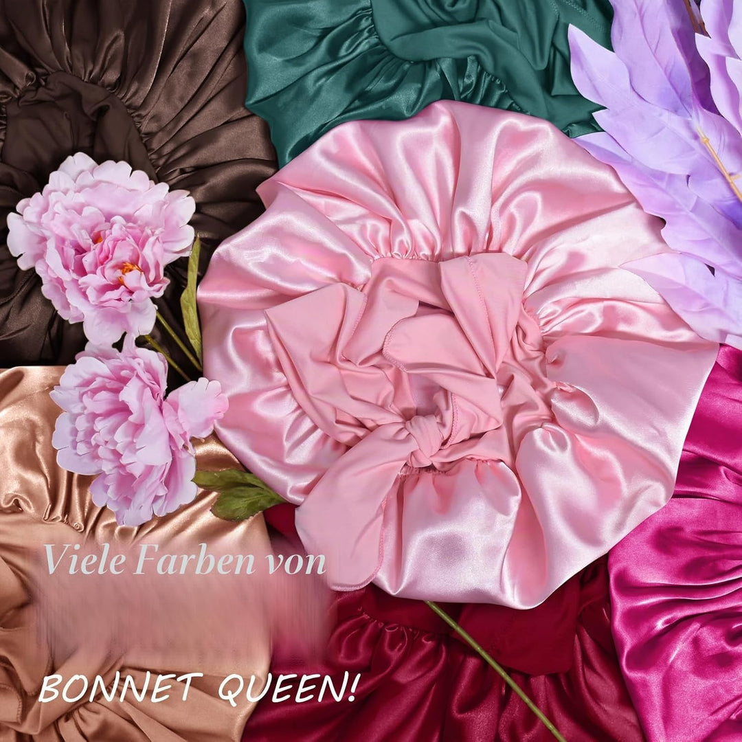 BONNET QUEEN Satin Seiden Schlafmütze Verstellbar Damen Herrn Motorhauben Nacht Haarpflege Schutz Ko