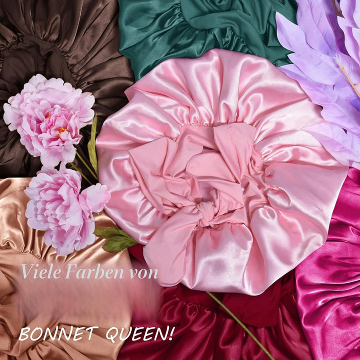 BONNET QUEEN Satin Seiden Schlafmütze Verstellbar Damen Herrn Motorhauben Nacht Haarpflege Schutz Ko