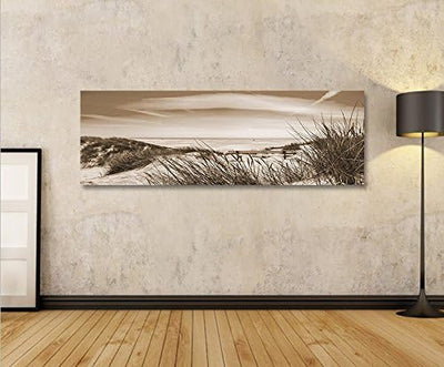 islandburner Bild Bilder auf Leinwand Nordseestrand Sepia Dünen Panorama XXL Poster Leinwandbild Wan