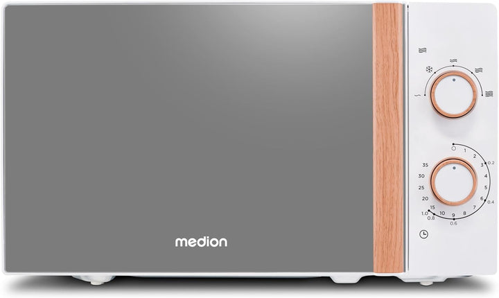 MEDION Mikrowelle (Holzoptik, 20 Liter, 700 Watt, Verspiegelte Tür, 5 Leistungsstufen, Auftaufunktio