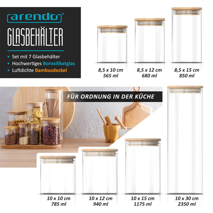 Arendo Vorratsgläser mit Deckel Luftdicht 7er Set, Vorratsdosen Glas mit Deckel Pasta, Vorratsdosen
