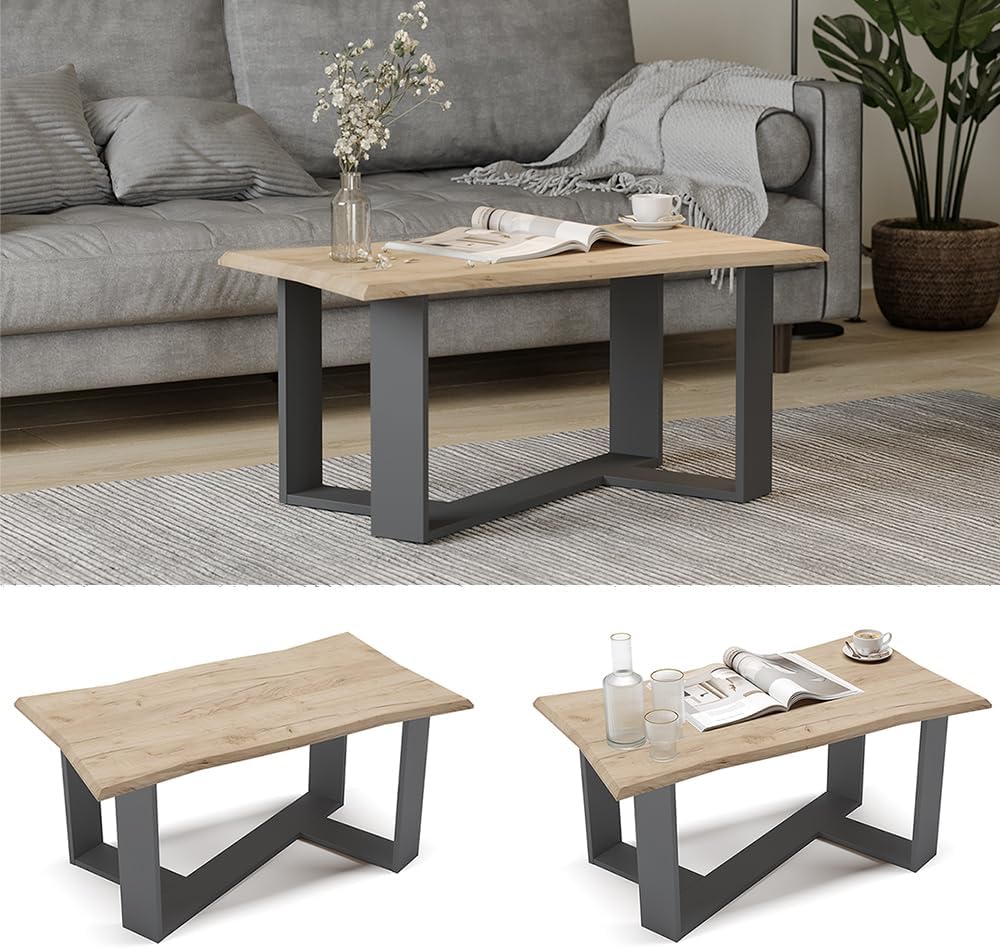 Vicco Couchtisch Sofatisch Beistelltisch Arne Baumkante Goldkraft/Anthrazit
