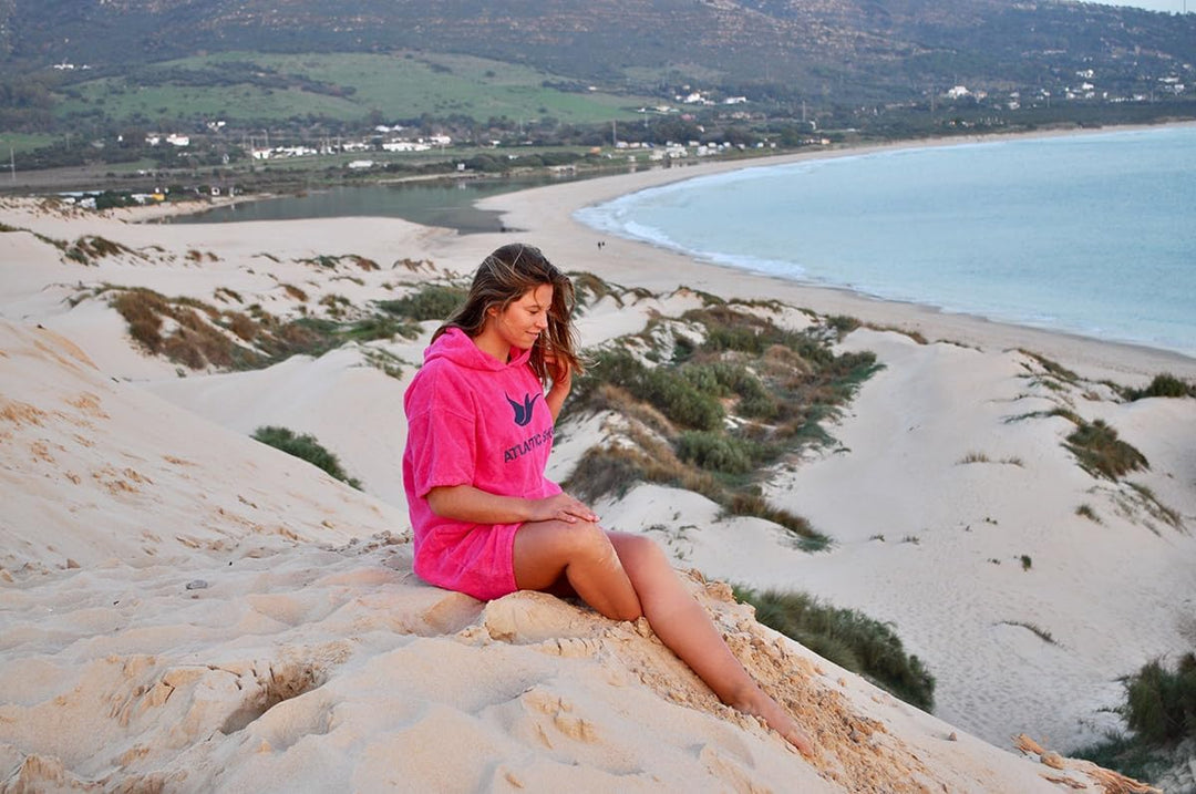 ATLANTIC SHORE | Surf Poncho | Badeponcho mit Kapuze aus 100% Baumwolle | Unisex | Basic für Erwachs